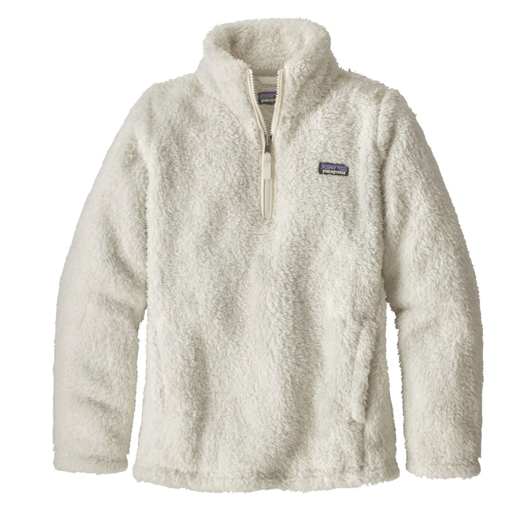 Patagonia Kids Los Gatos Quarter Zip deep pile Fleece Pullover Birch White XL 14